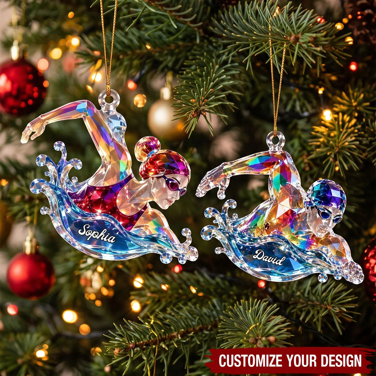 Personalized Swimmer Christmas Ornament - Custom Acrylic Swim Team Keepsake Gift