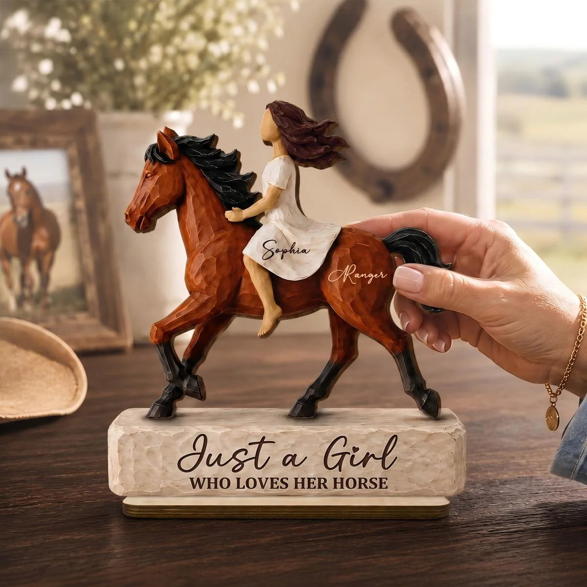 Just A Woman Who Loves Her Horse - Personalized Wooden Plaque for Equestrian Riders