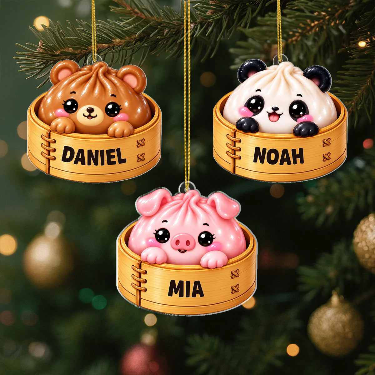Cute Animal Dumpling Personalized Acrylic Ornament - Christmas Tree Decor for Kids