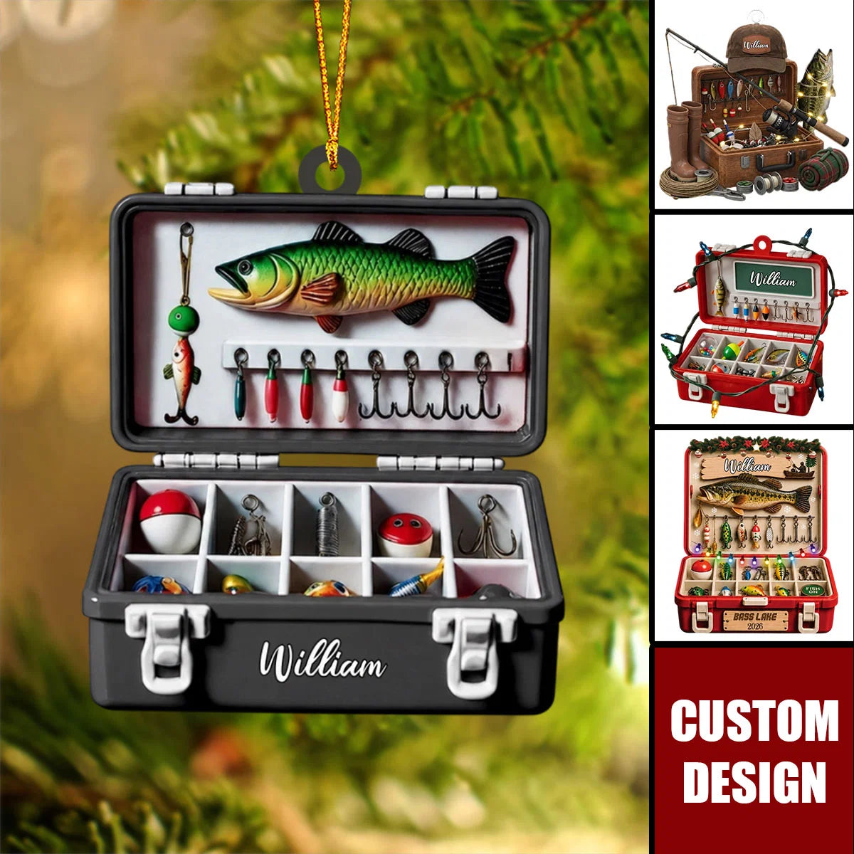 Personalized Fishing Tackle Box Acrylic Ornament - Custom Fisherman Christmas Keepsake Gift