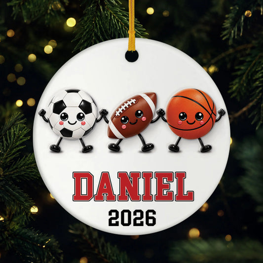 Personalized Sports Balls Ceramic Ornament - Custom Athlete Name Keepsake for Kids