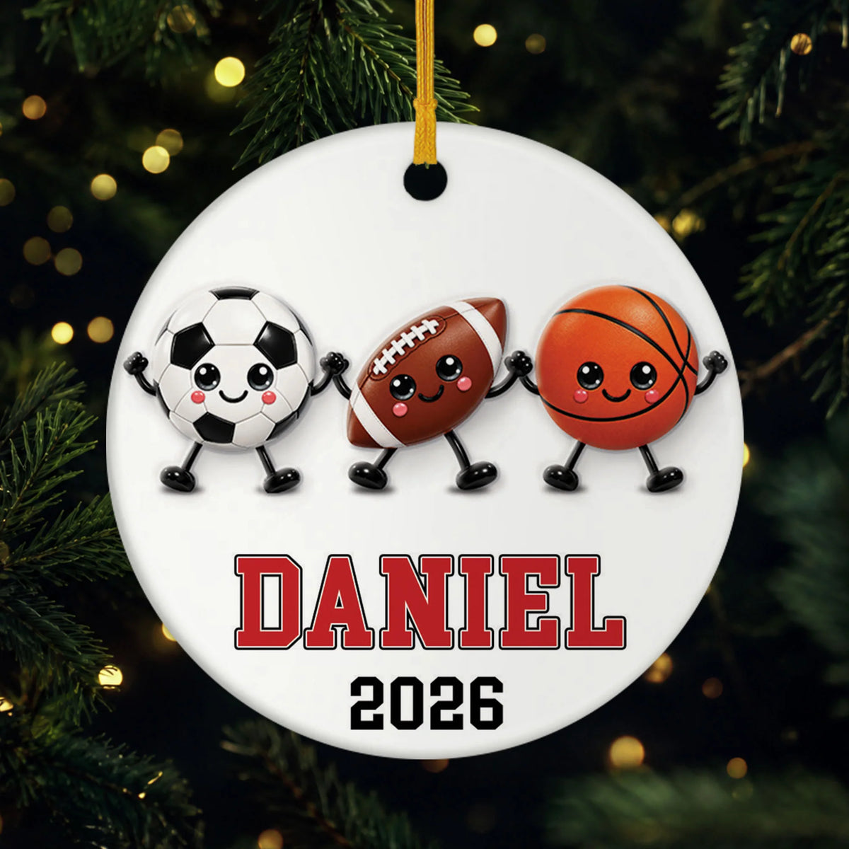 Personalized Sports Balls Ceramic Ornament - Custom Athlete Name Keepsake for Kids