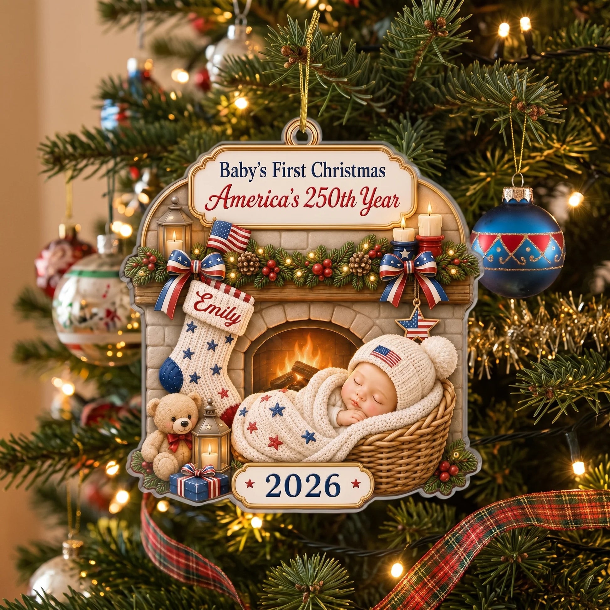 Baby's First Christmas America's 250th Year - Personalized Acrylic Ornament for New Parents