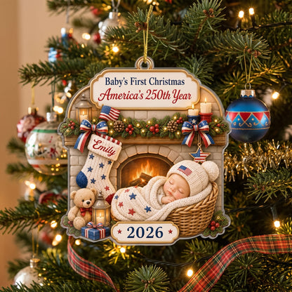 Baby's First Christmas America's 250th Year - Personalized Acrylic Ornament for New Parents