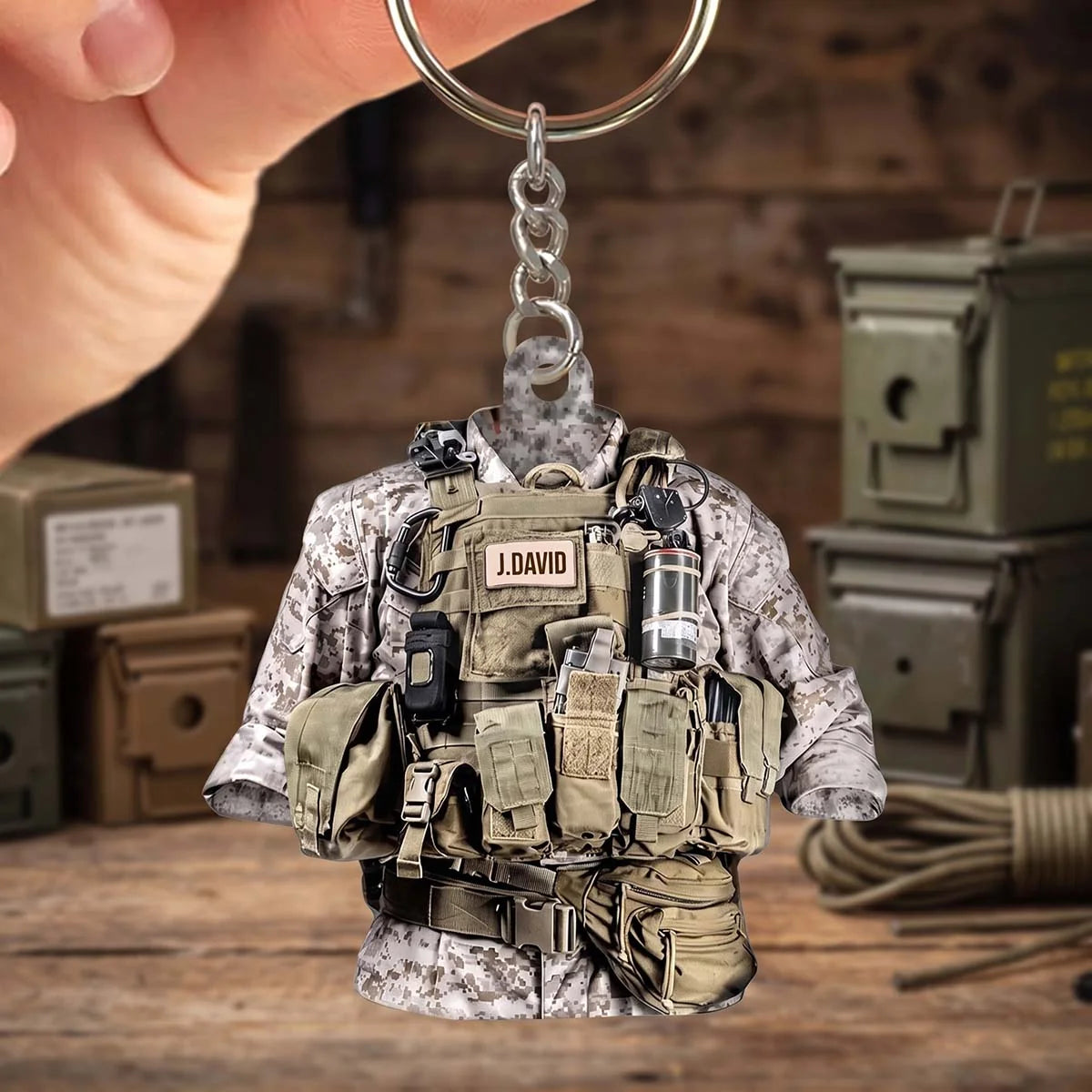 Personalized Marine Corps Tactical Uniform Acrylic Keychain - Custom Military Veteran Gift