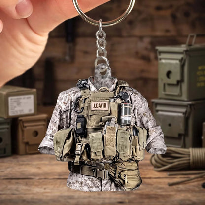 Personalized Marine Corps Tactical Uniform Acrylic Keychain - Custom Military Veteran Gift