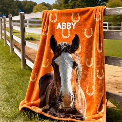 Personalized Horse Photo Blanket - Custom Name Gifts for Horse Lovers