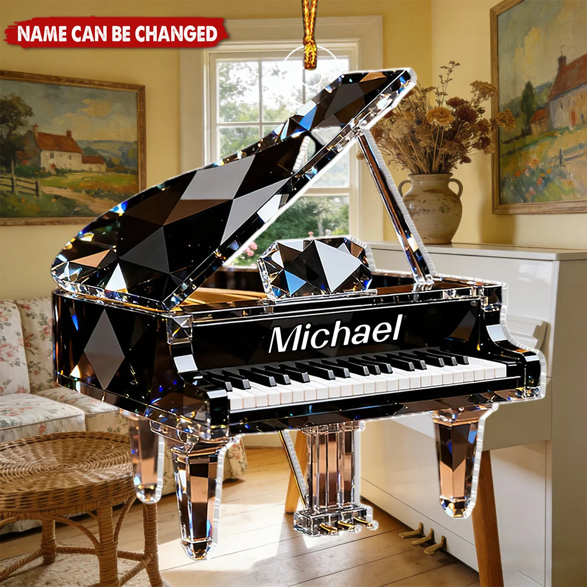 Crystalline Grand Piano Personalized Acrylic Ornament - Christmas Keepsake Gift for Pianist, Music Teacher