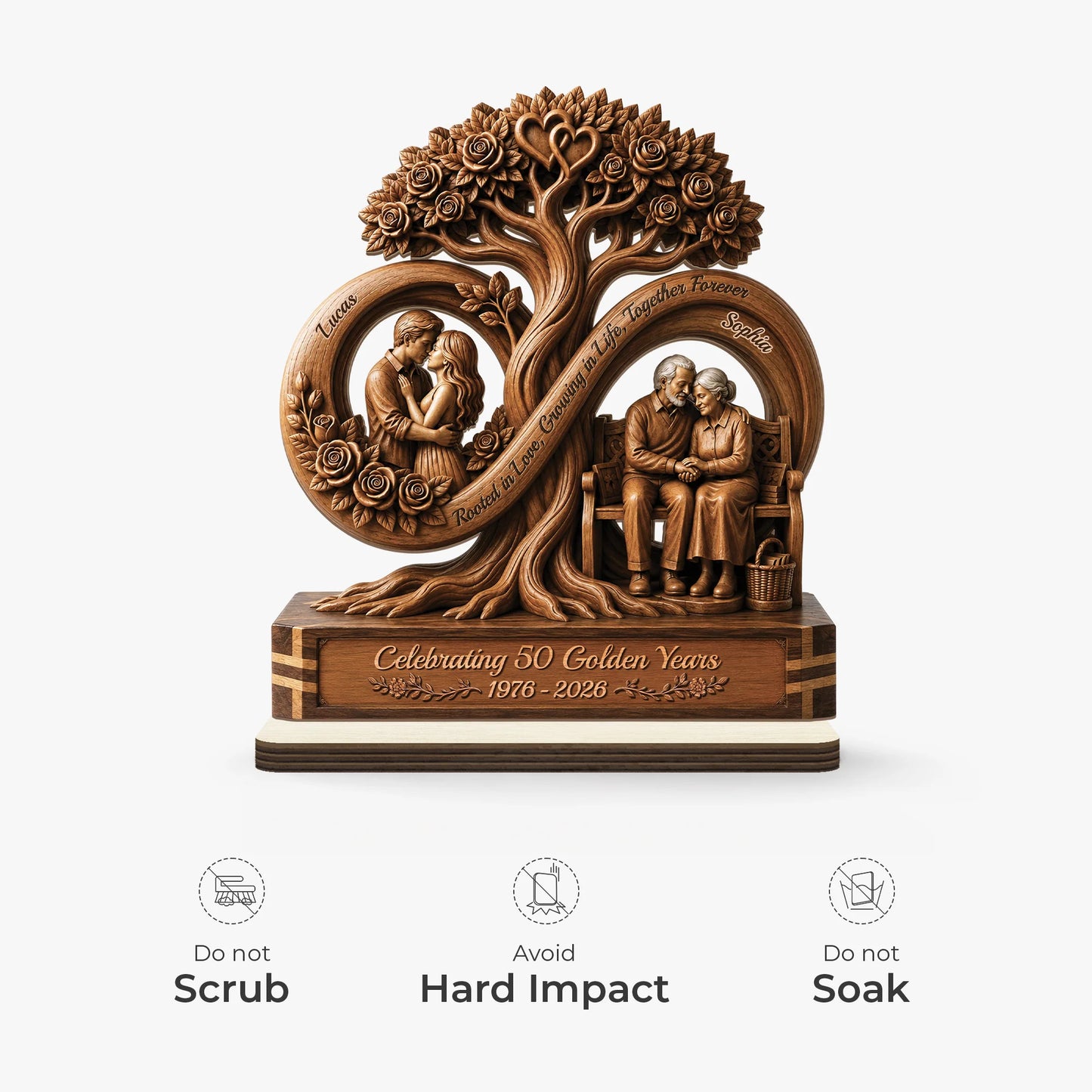 Personalized 50th Golden Anniversary Wooden Plaque - Custom Couple Tree Keepsake Gift