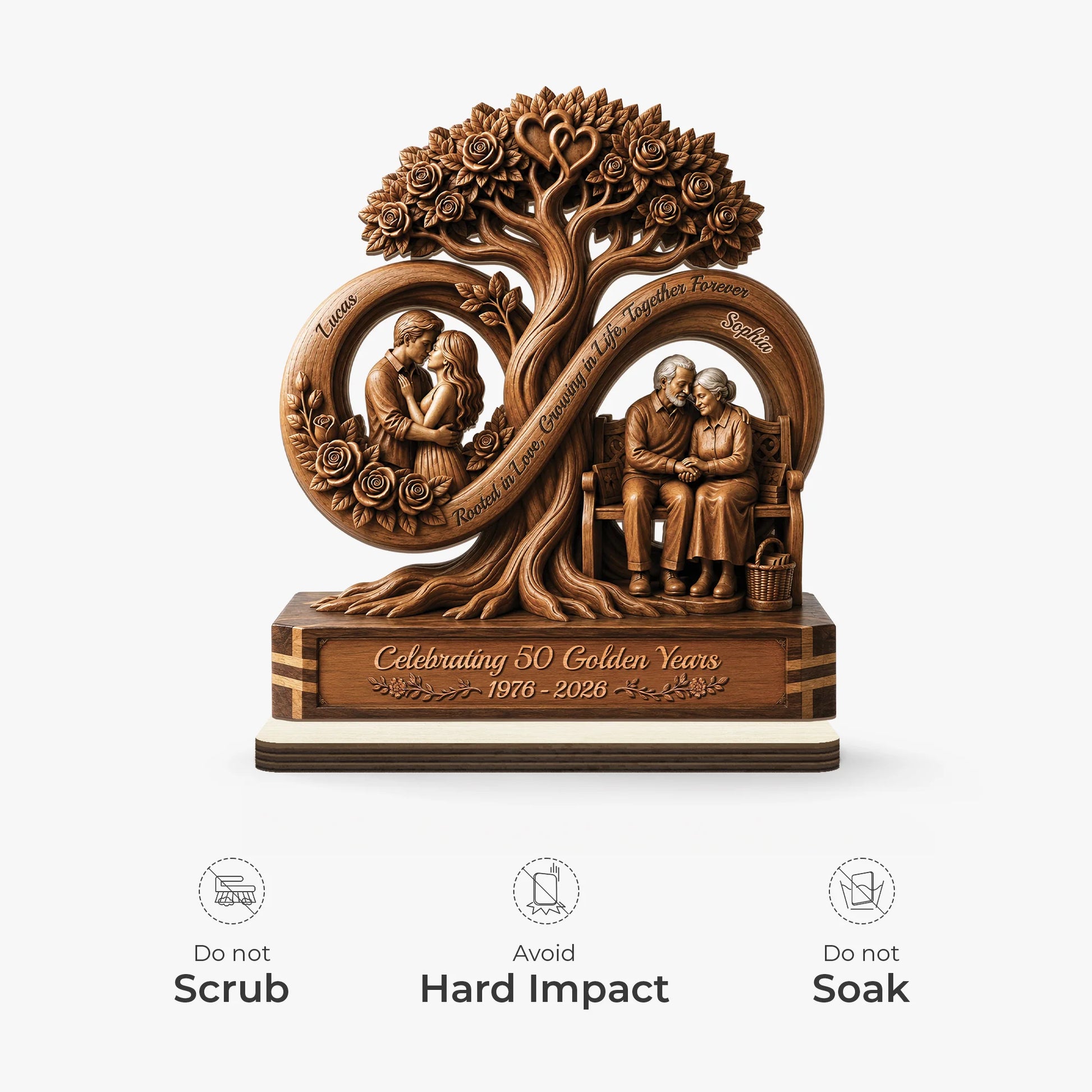 Personalized 50th Golden Anniversary Wooden Plaque - Custom Couple Tree Keepsake Gift