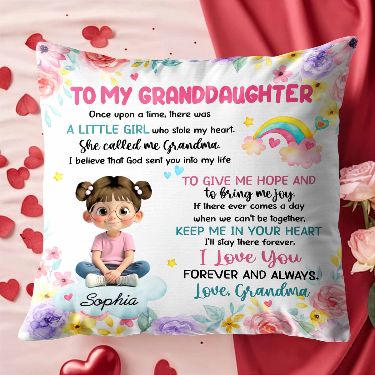 "To My Granddaughter, the Little Girl Who Stole My Heart" Personalized Pillow - Custom Keepsake Gift from Grandma