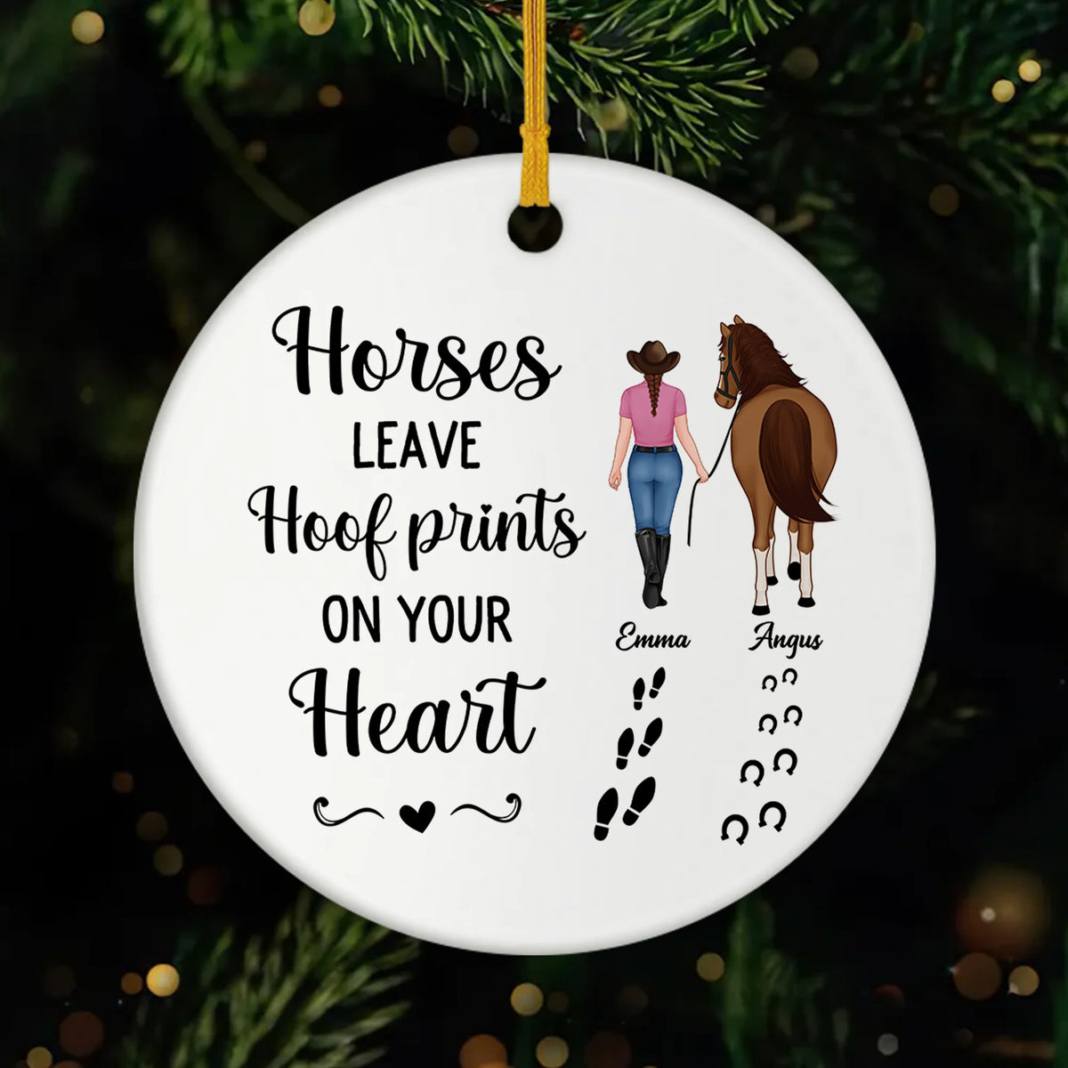 "Horses Leave Hoof Prints On Your Heart" - Personalized Horse Ceramic Ornament Gift