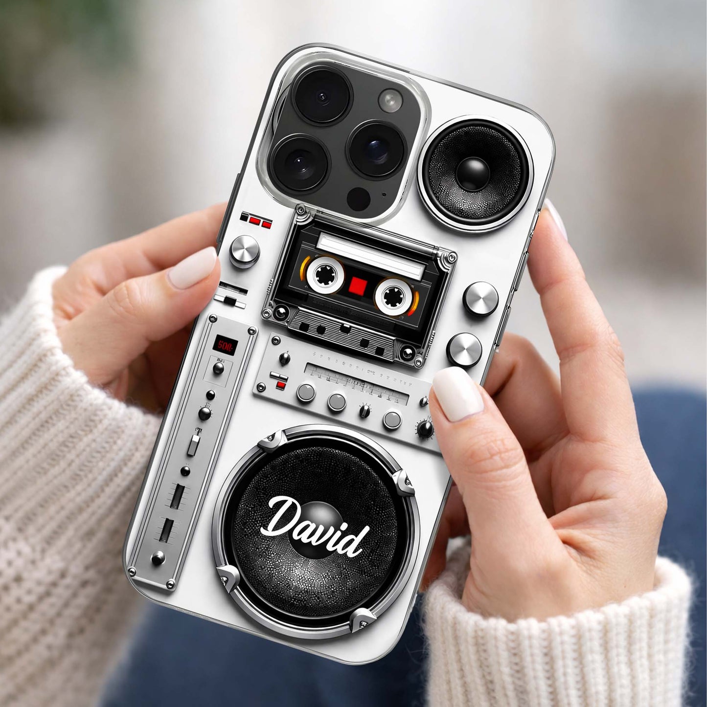Personalized Retro Boombox Clear Phone Case personalization view for Boyfriend