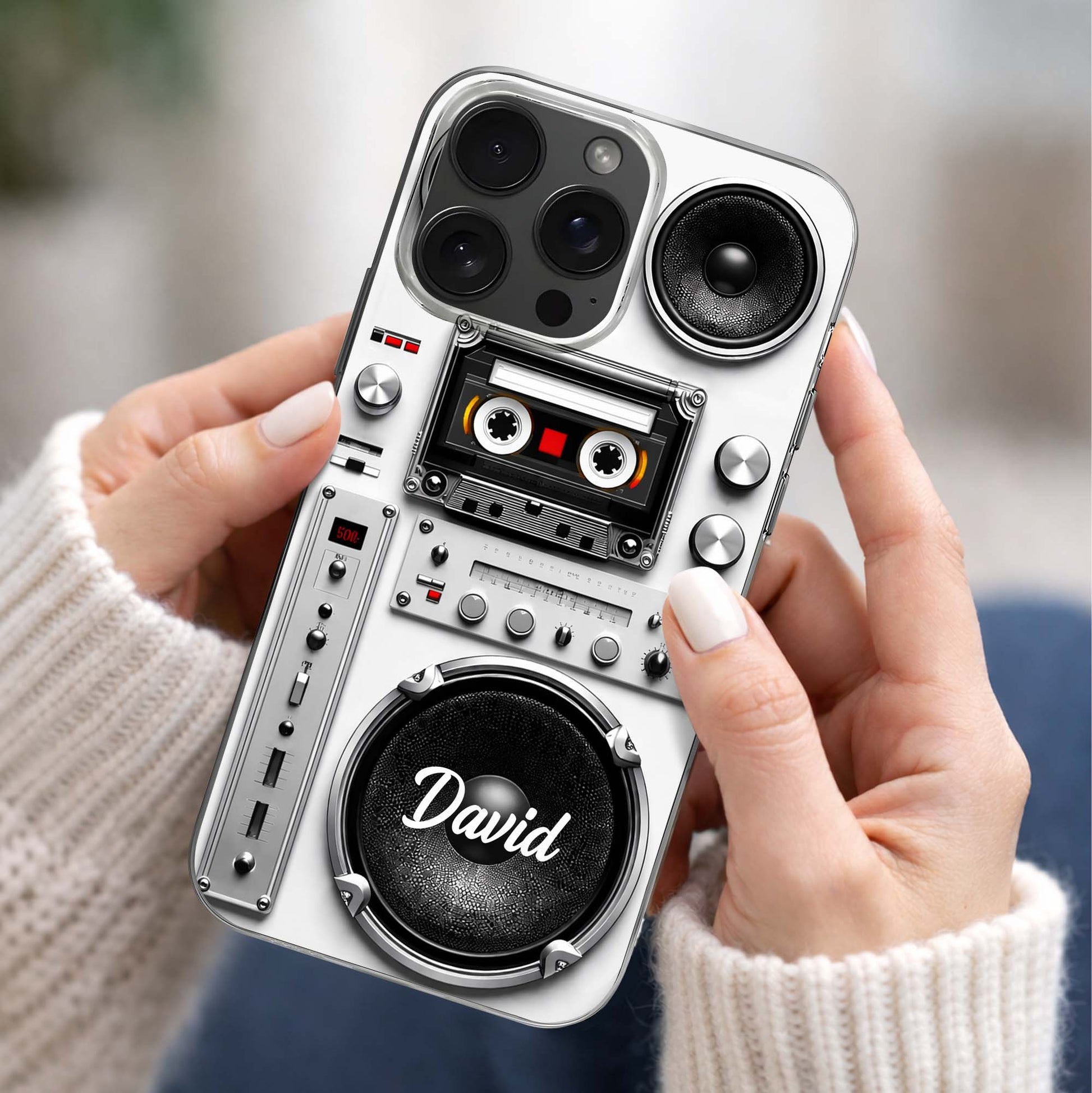 Personalized Retro Boombox Clear Phone Case personalization view for Boyfriend