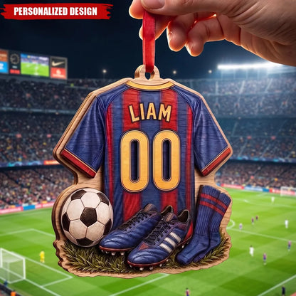 Personalized Soccer Jersey Wood Ornament - Custom Player Name and Number Christmas Keepsake Gift