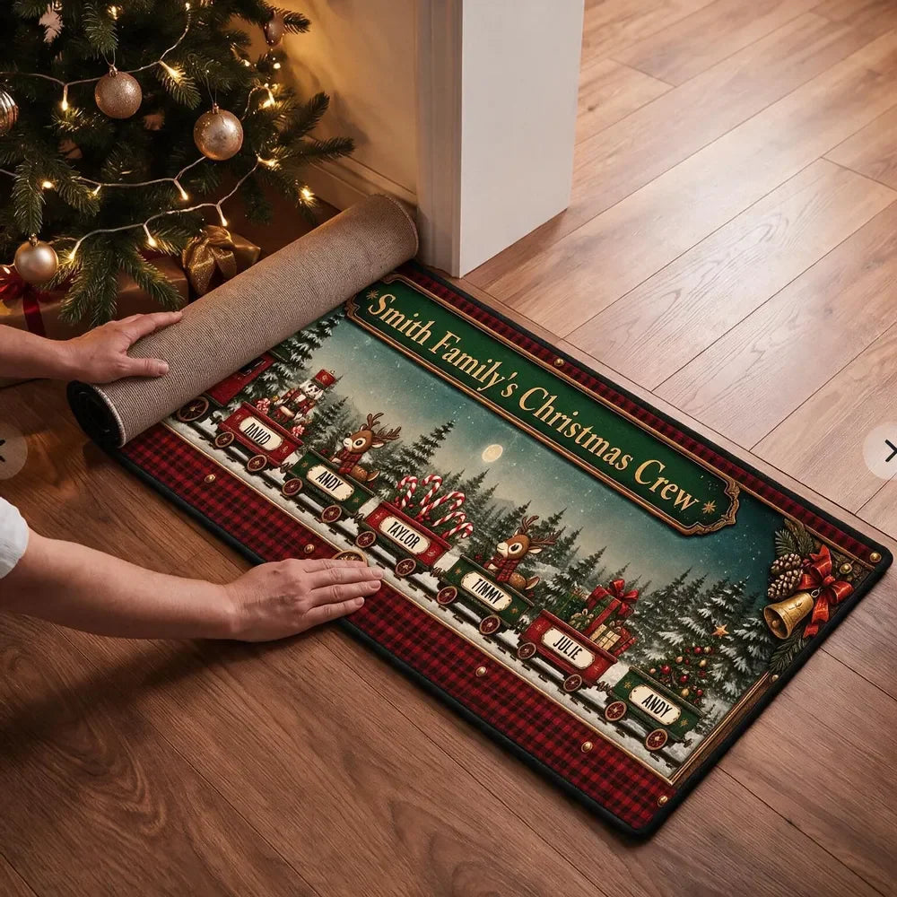 Christmas Crew Personalized Runner Rug - Custom Holiday Decor for Family