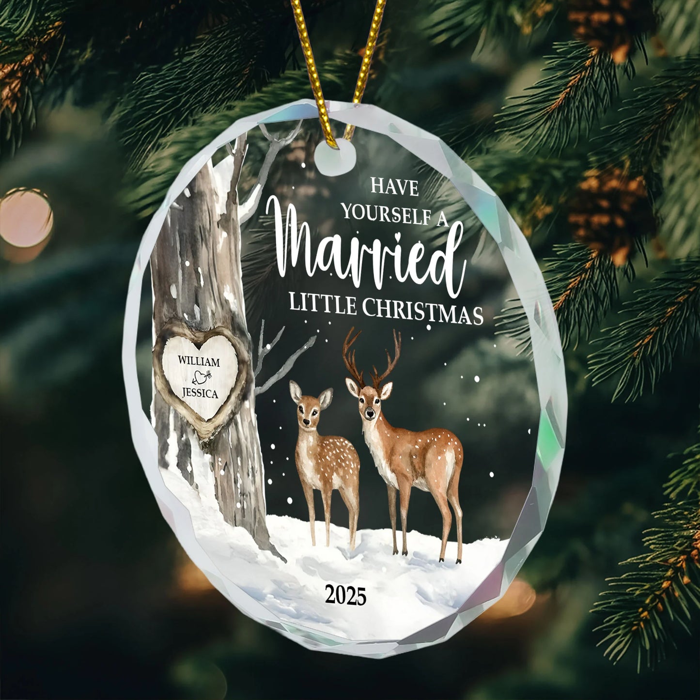 "Have Yourself A Married Little Christmas" Personalized Glass Ornament - Custom First Christmas Married Gift For Couple