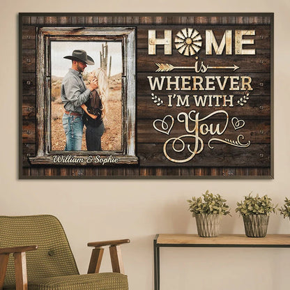 "Home Is Wherever I'm With You" Personalized Couple Poster / Canvas - Custom Photo Wall Art Gift