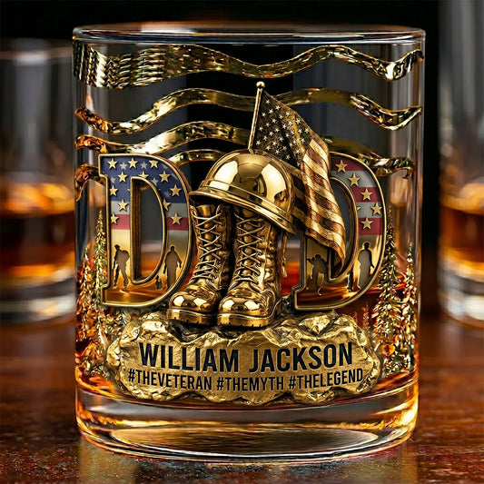 Personalized veteran dad glass with custom name print - unique custom military father gift for holidays