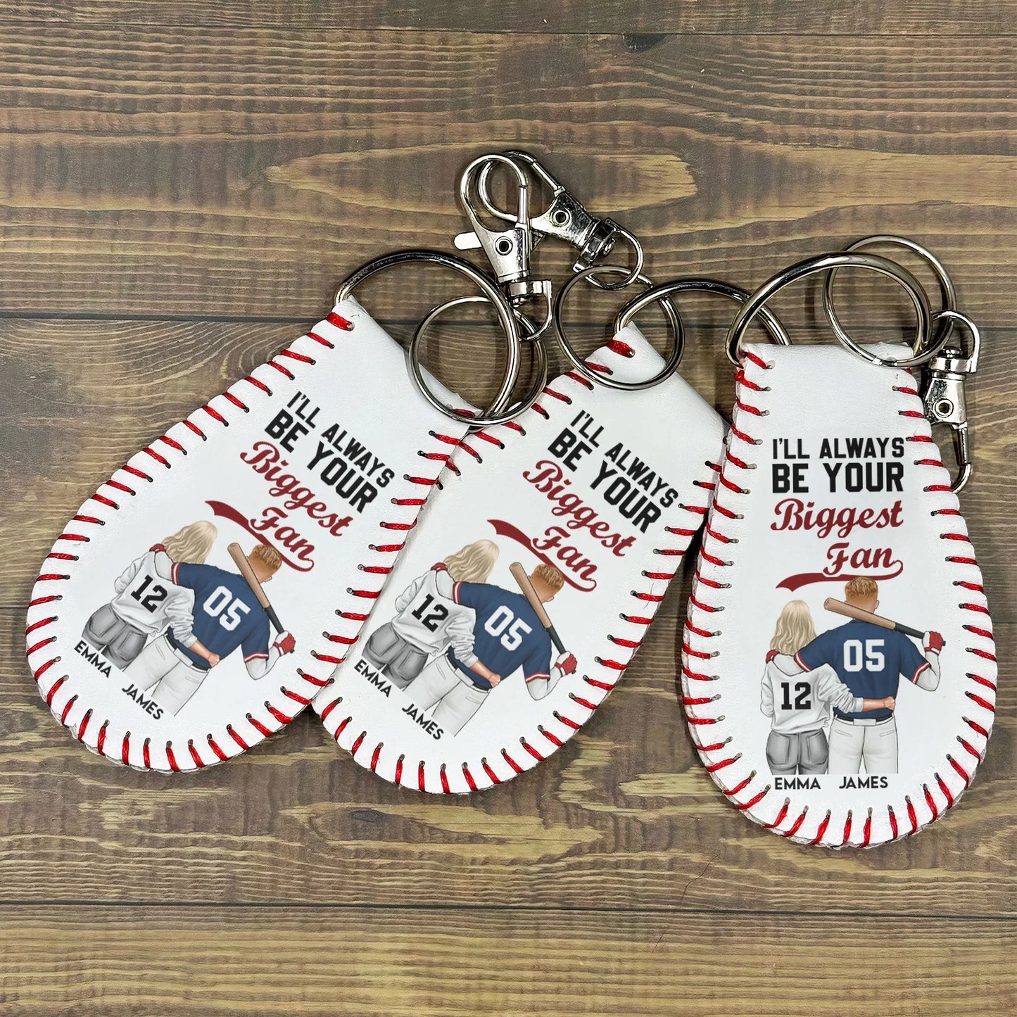 Custom Baseball Fan Leather Keychain personalization view for Son/Grandson