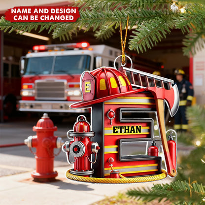 Firefighter Alphabet Personalized Christmas Acrylic Ornament - Custom Fire Truck Name Gift