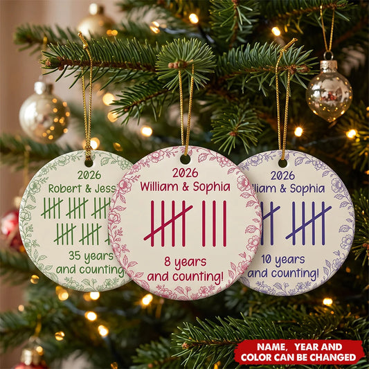Years and Counting Tally Mark Personalized Ceramic Ornament - Custom Couple Anniversary Gift