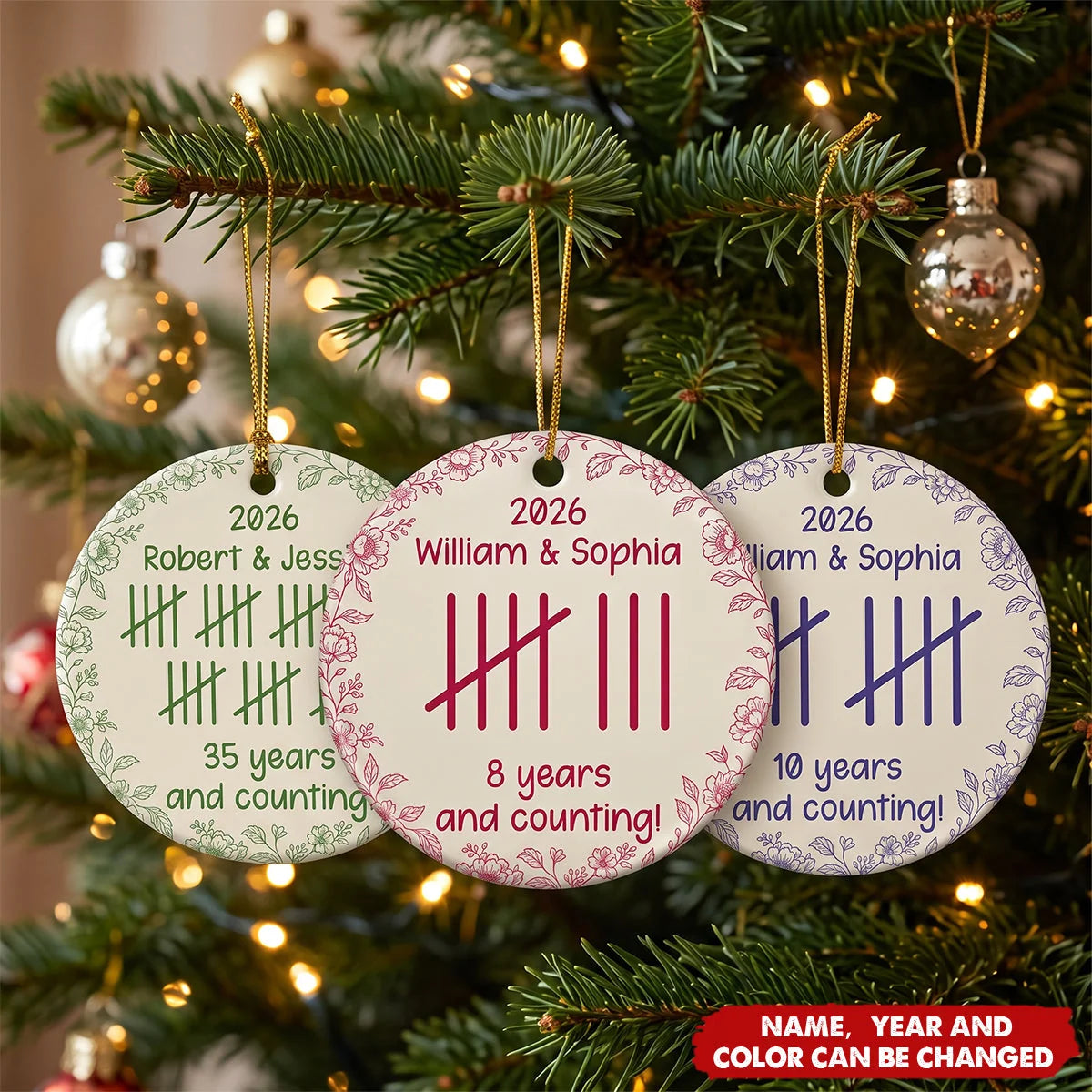 Years and Counting Tally Mark Personalized Ceramic Ornament - Custom Couple Anniversary Gift