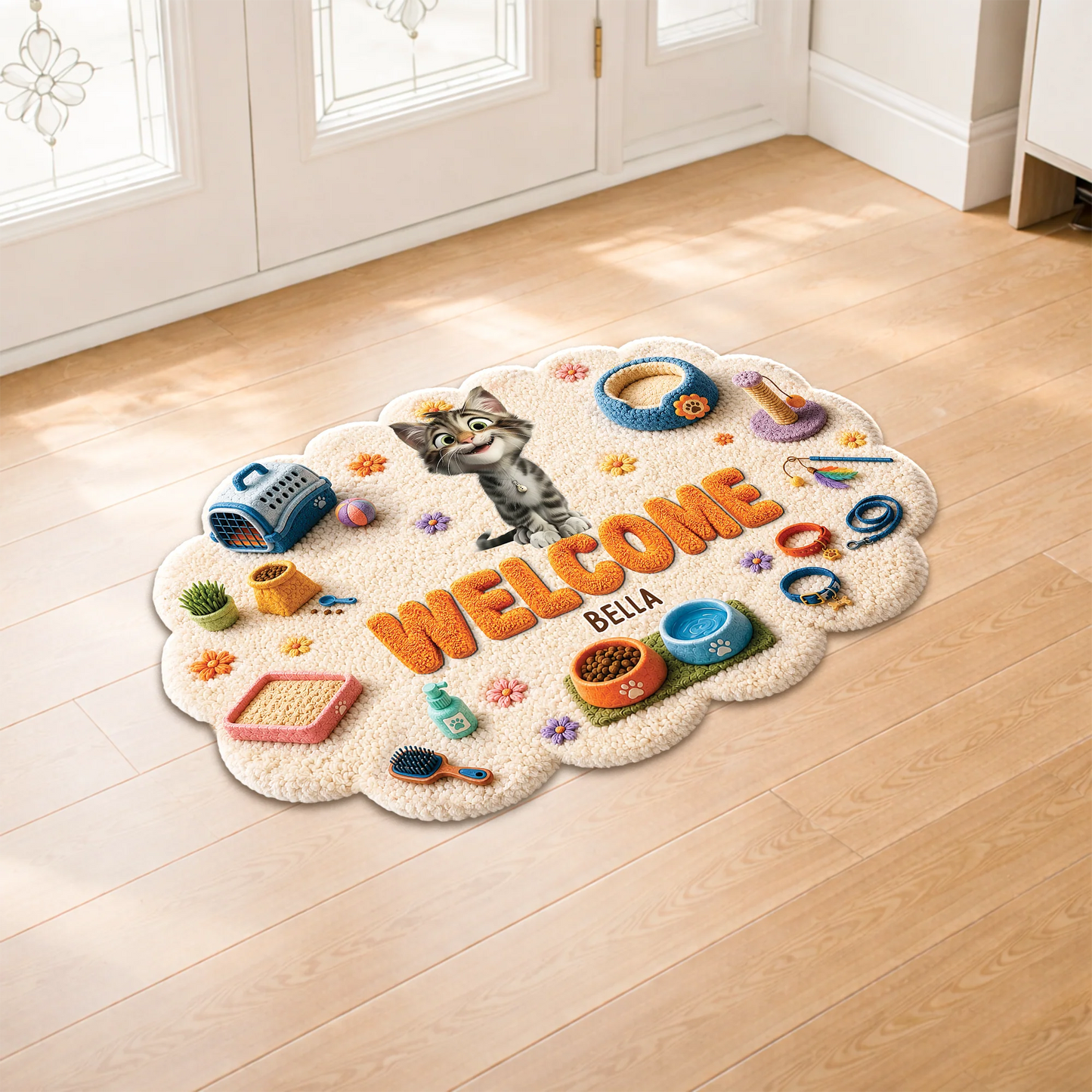Welcome Custom Cat Doormat - Personalized Shaped Welcome Mat for Cat Lovers Decor