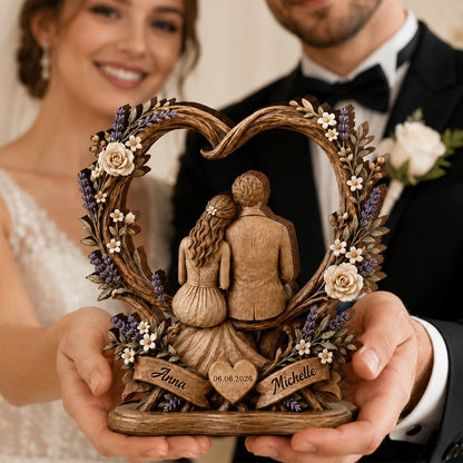 Forever Our Love Floral Heart Personalized Wooden Block - Custom Couples Anniversary Gift