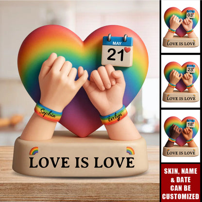 Personalized LGBTQ pride heart plaque with a custom pinky promise illustration and names for couples