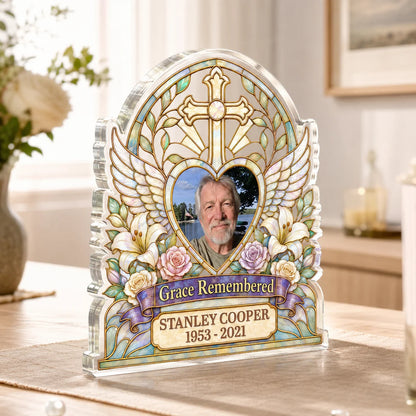 Grace Remembered Custom Photo Acrylic Plaque - Personalized Memorial Keepsake Gift for Family
