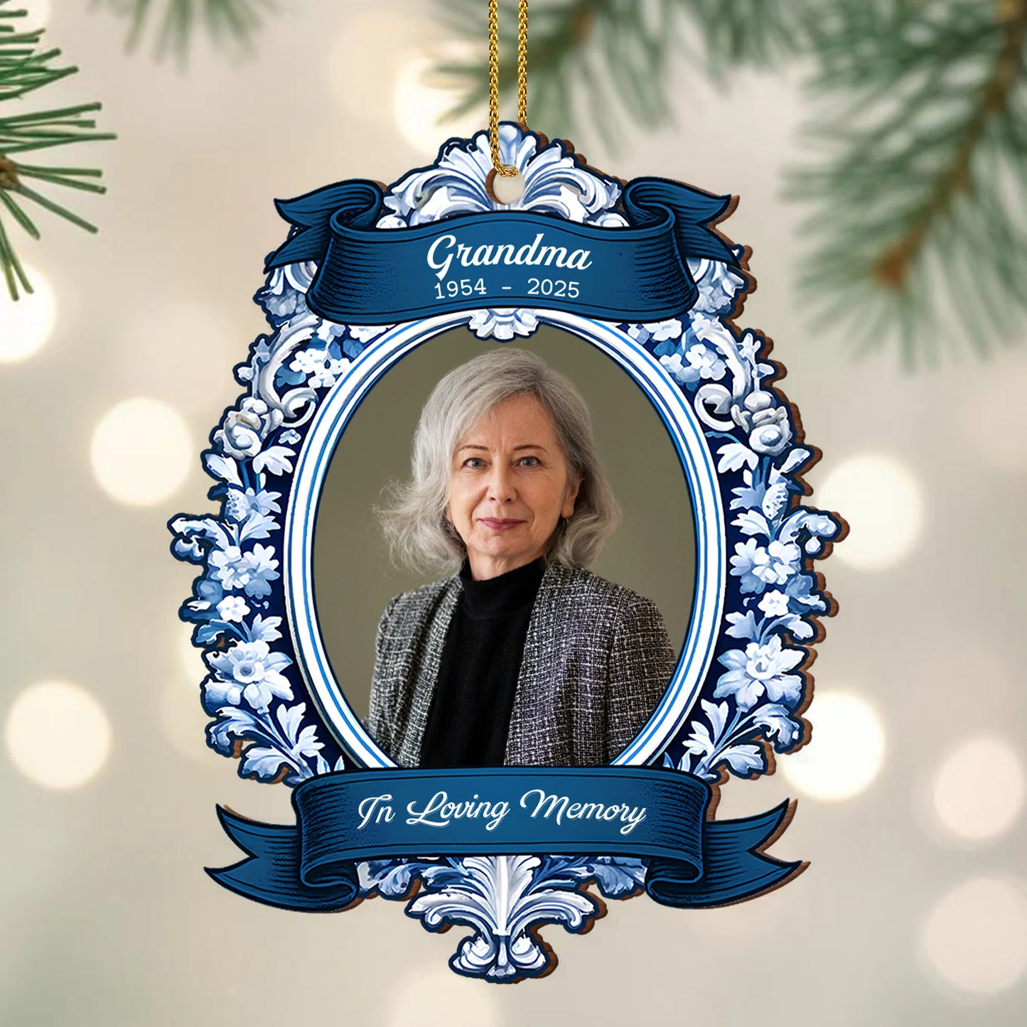 In Loving Memory Personalized Memorial Wooden Ornament - Custom Photo Keepsake for Family