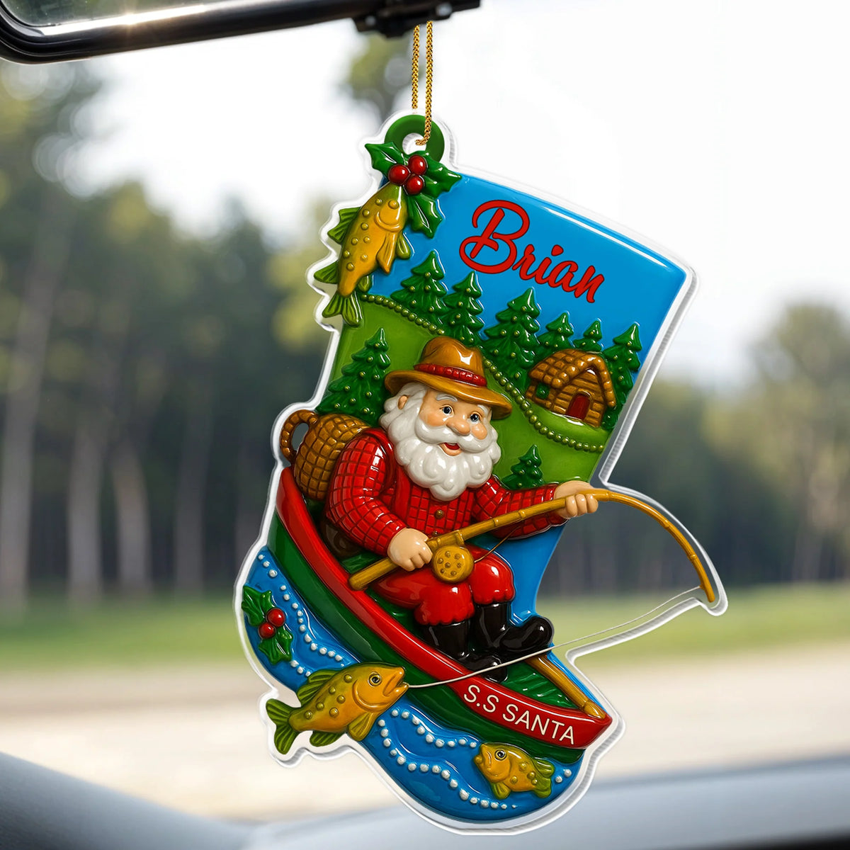 Santa Fishing Adventure, Christmas Ornament