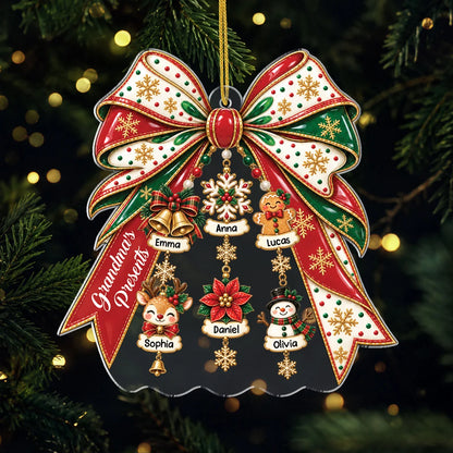 Grandma's Presents Personalized Acrylic Ornament - Custom Christmas Bow Family Gift