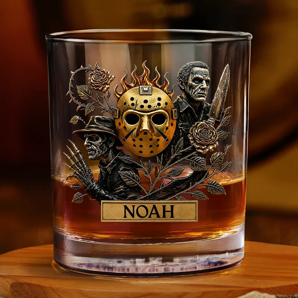 Horror Icons Personalized Whiskey Glass - Custom Gift for Him