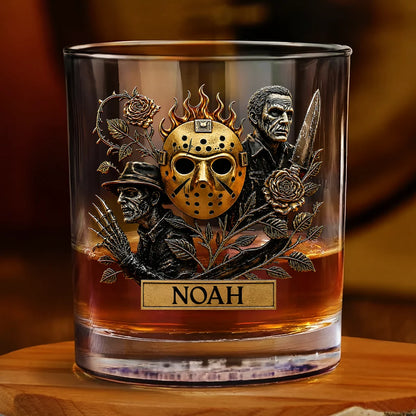 Horror Icons Personalized Whiskey Glass - Custom Gift for Him