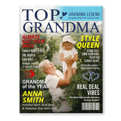 Personalized grandma magazine cover poster canvas print titled Top Grandma - unique custom gift from grandkids