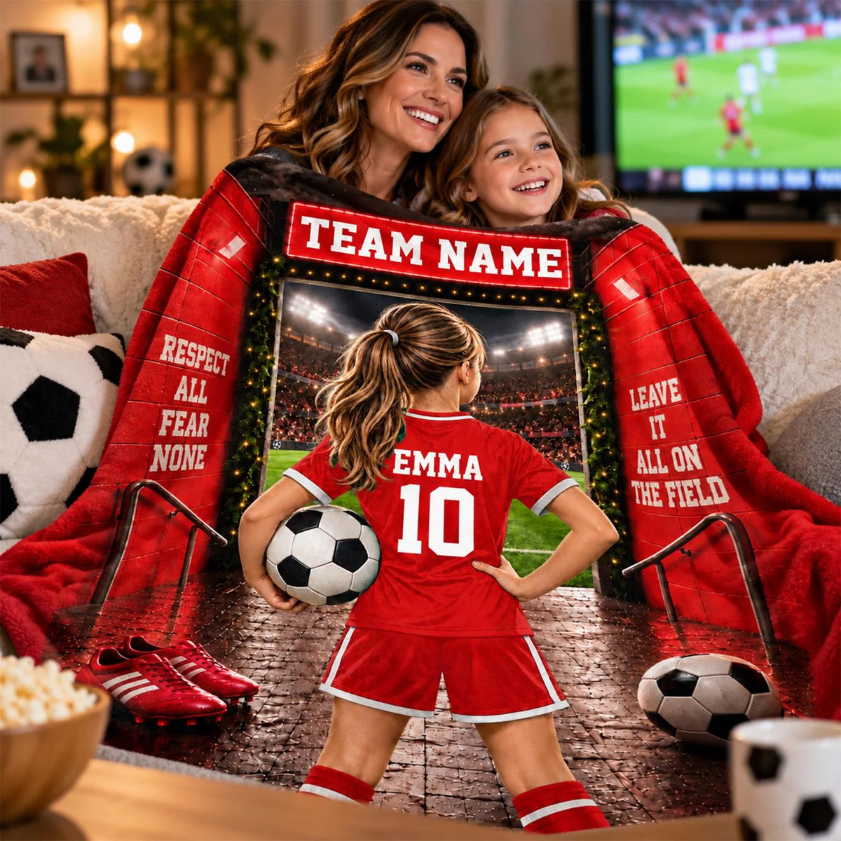 Personalized Soccer Blanket, Custom Soccer Player Blanket with Name & Number, Soccer Mom Gift, Sports Boys & Girl Na02 Hv01