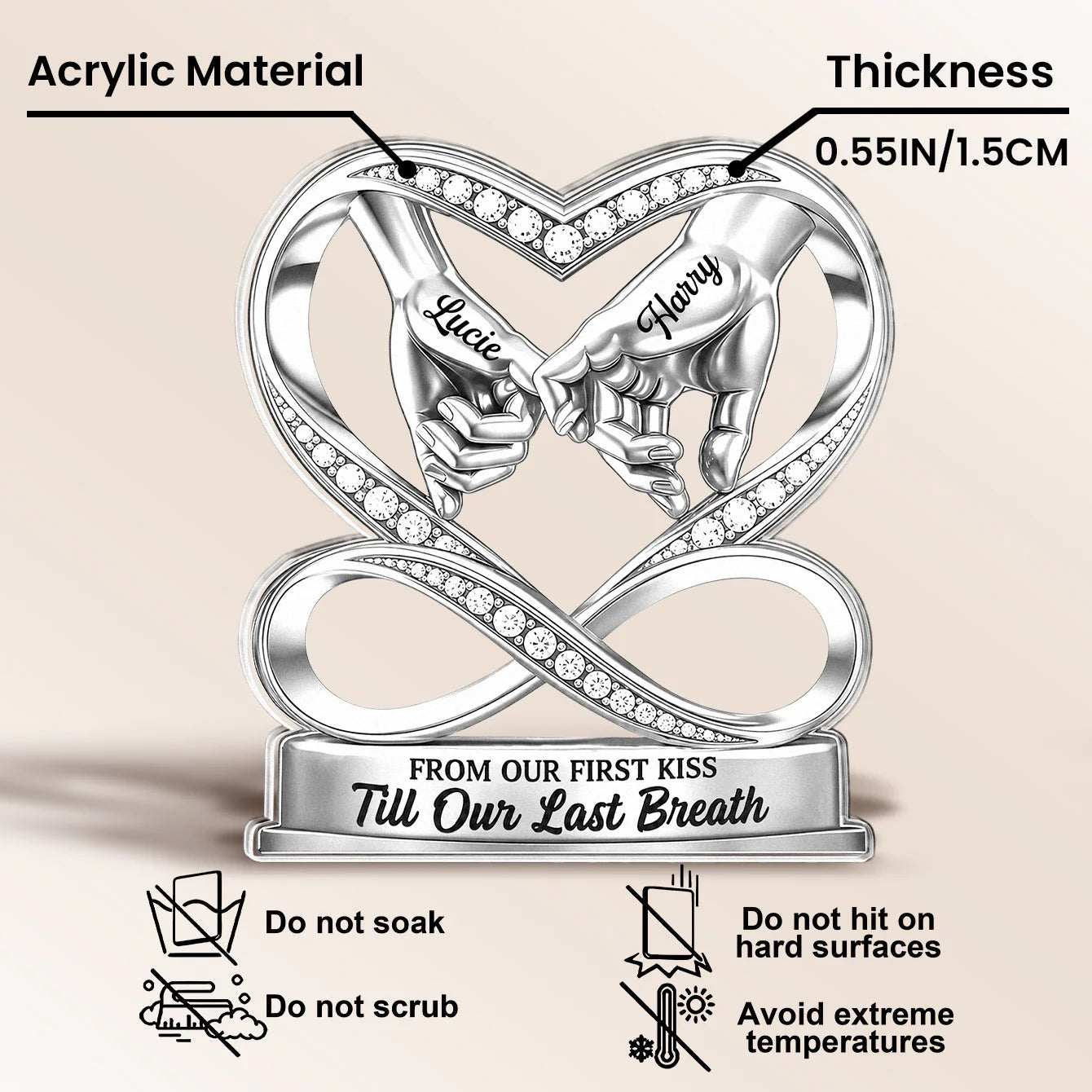 Custom Infinity Heart Acrylic Plaque for Wife with personalized design details for meaningful gifting image 7
