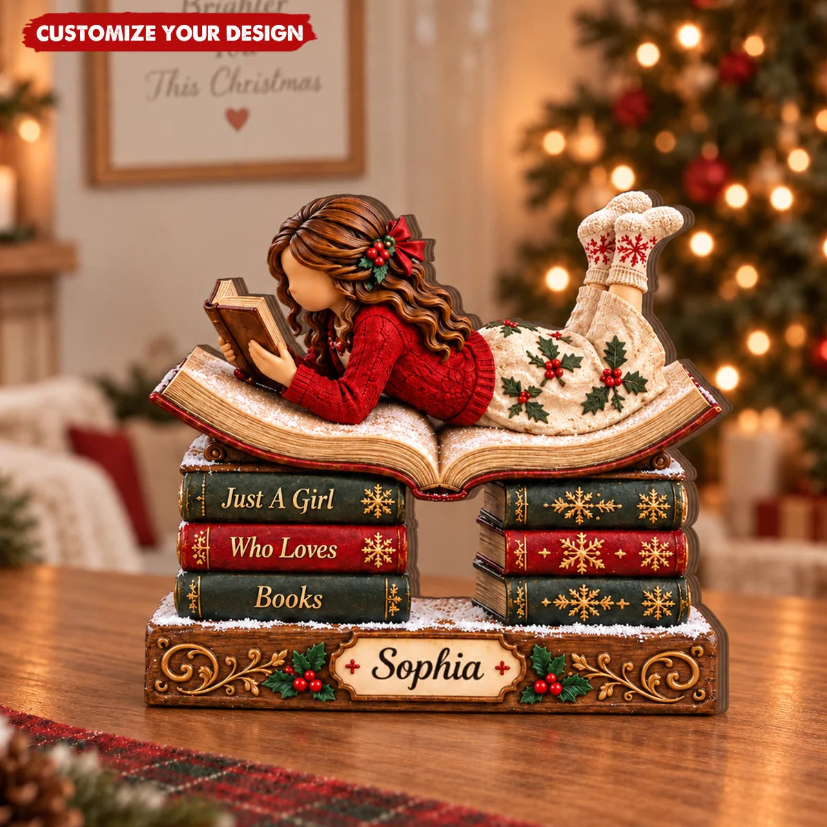 "Just A Girl Who Loves Books" Personalized Wooden Block - Holiday Gift for Book Lovers