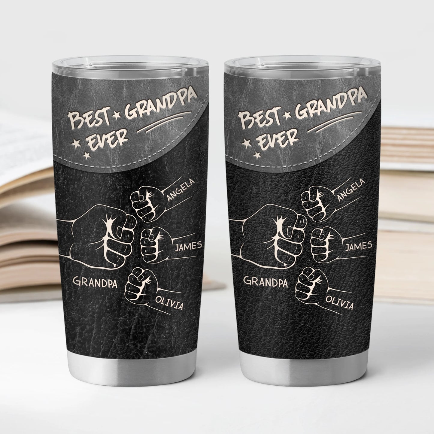 Best Dad Ever Fist Bump Personalized Tumbler - Custom Kids Name Gift for Dad Grandpa