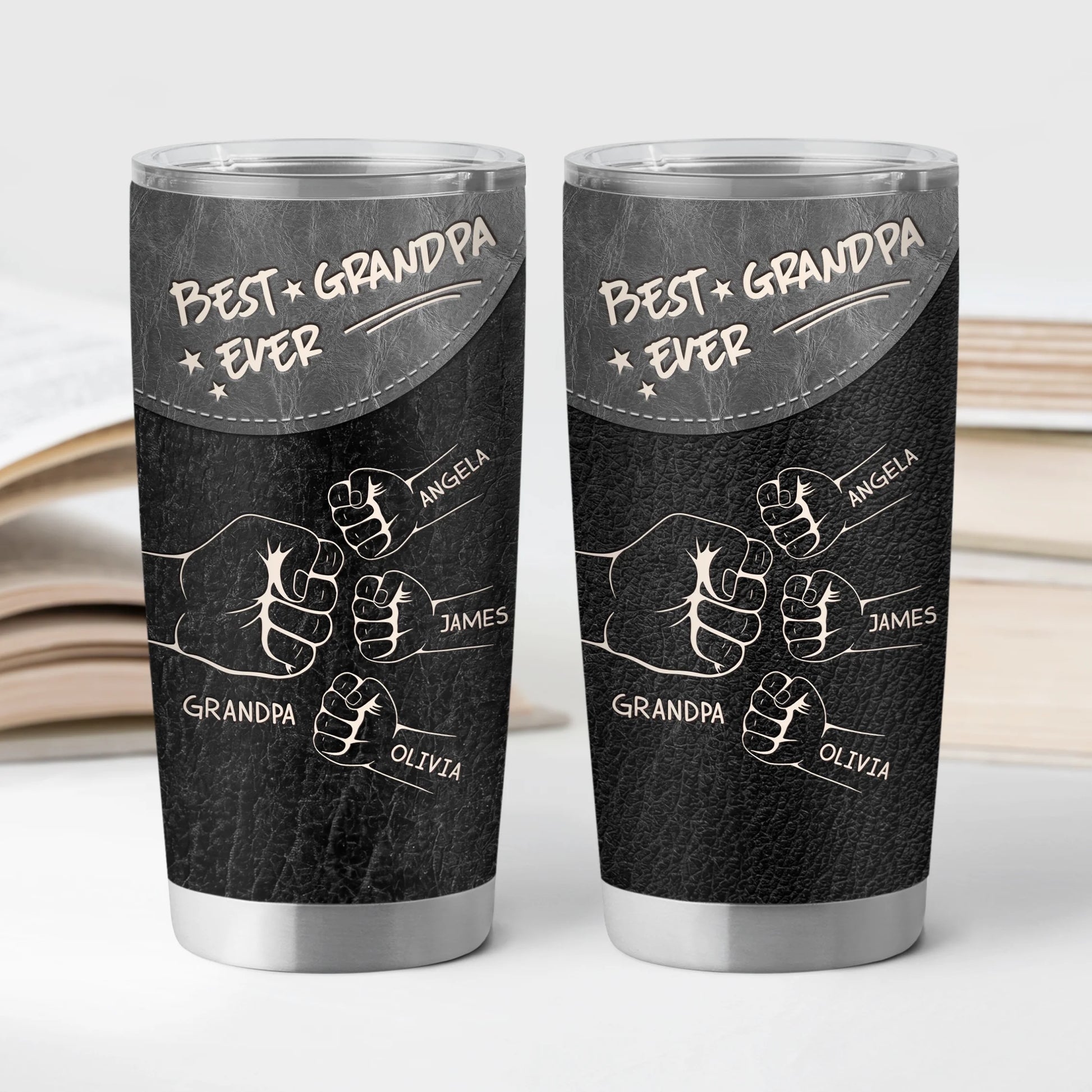 Best Dad Ever Fist Bump Personalized Tumbler - Custom Kids Name Gift for Dad Grandpa