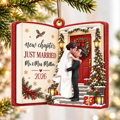 "New Chapter Just Married" Personalized Acrylic Ornament - First Christmas Gift for Couples