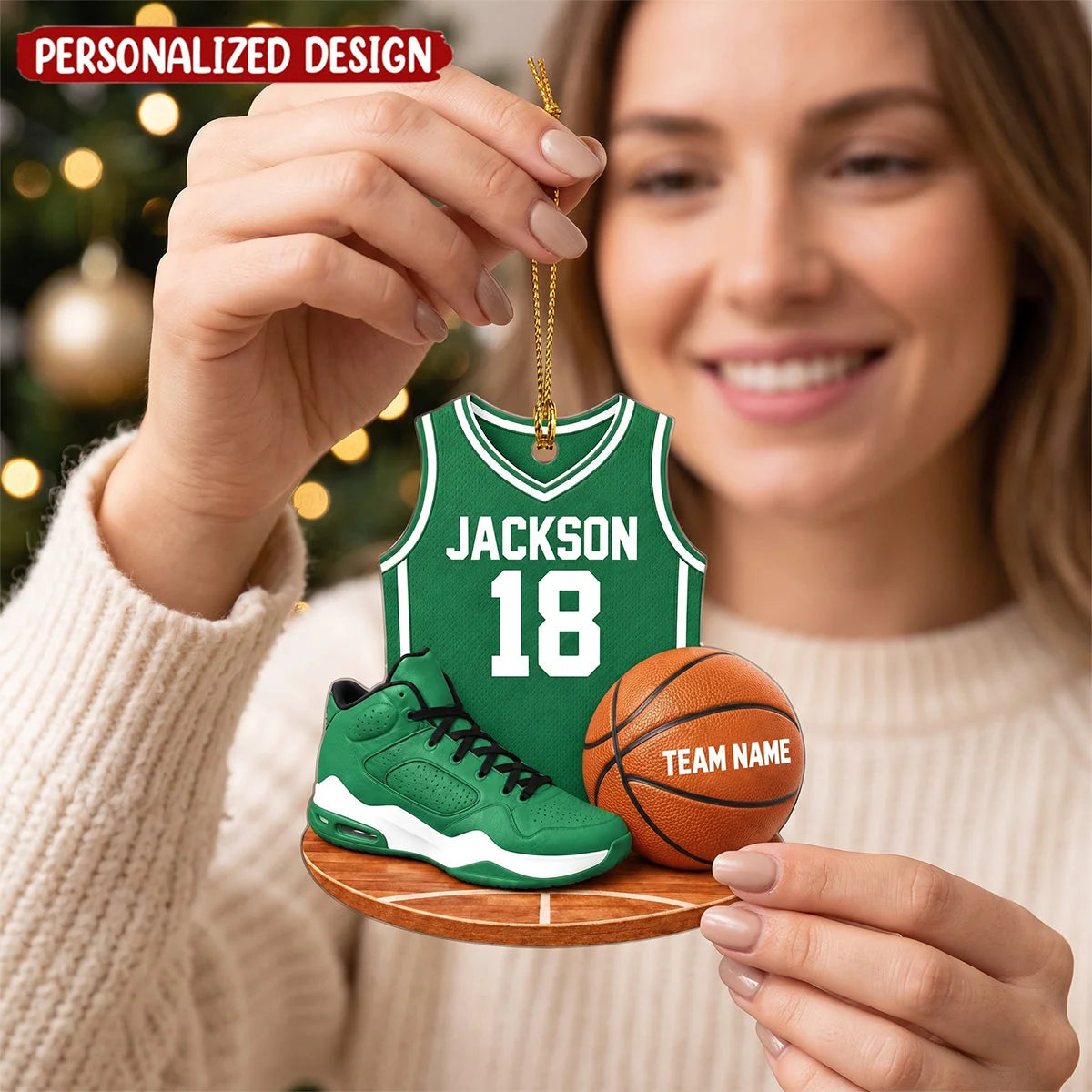 MVP Personalized Basketball Wooden Ornament - Custom Jersey Christmas Keepsake