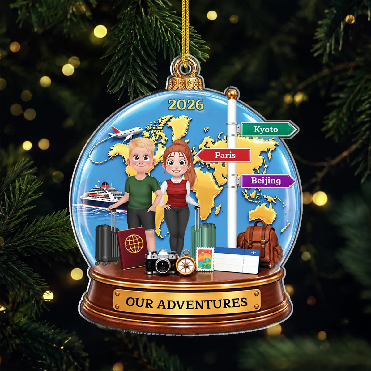 Our Adventures Personalized Acrylic Ornament - Couples Travel Vacation Keepsake