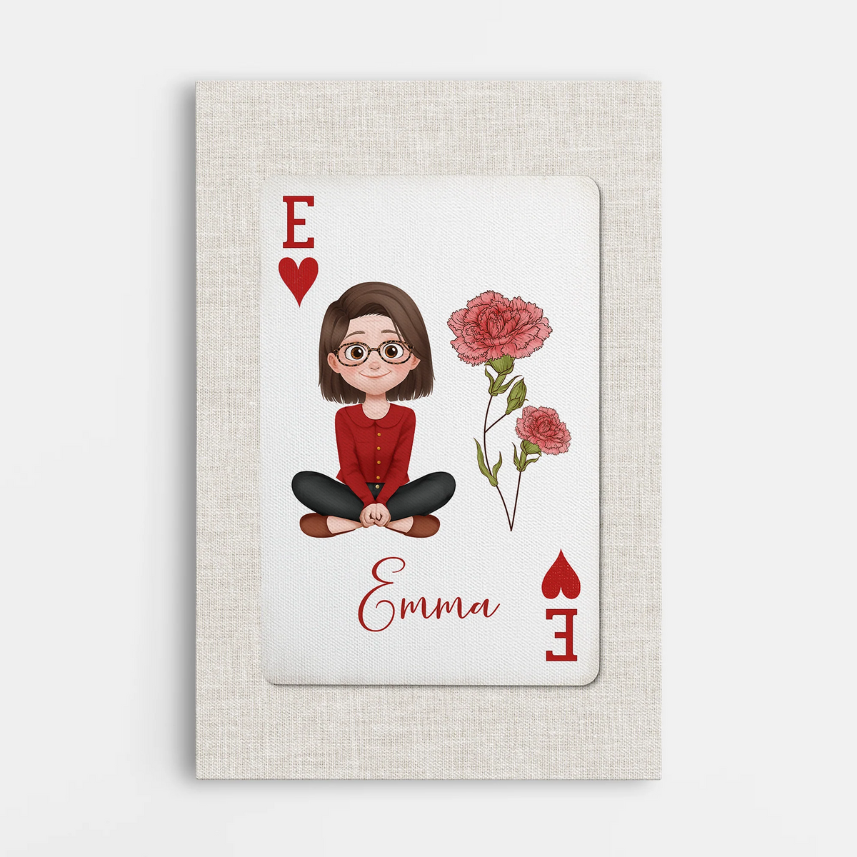 Personalized Birth Flower Playing Card Canvas / Poster – Custom Wall Art Gift for Mom & Grandma