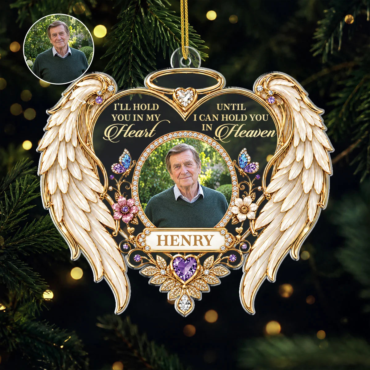 "I'll Hold You In My Heart" Personalized Memorial Acrylic Ornament - Custom Loss Keepsake for Family