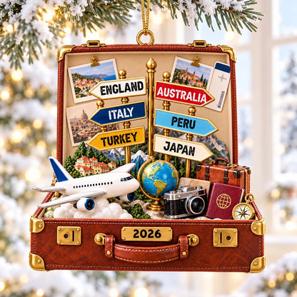 Personalized Travel Destination Suitcase Ornament - Custom Vacation Keepsake