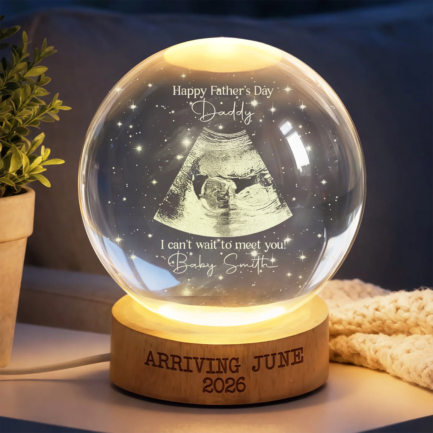 Custom Baby Ultrasound Crystal Ball for Dad with personalized design details for meaningful gifting