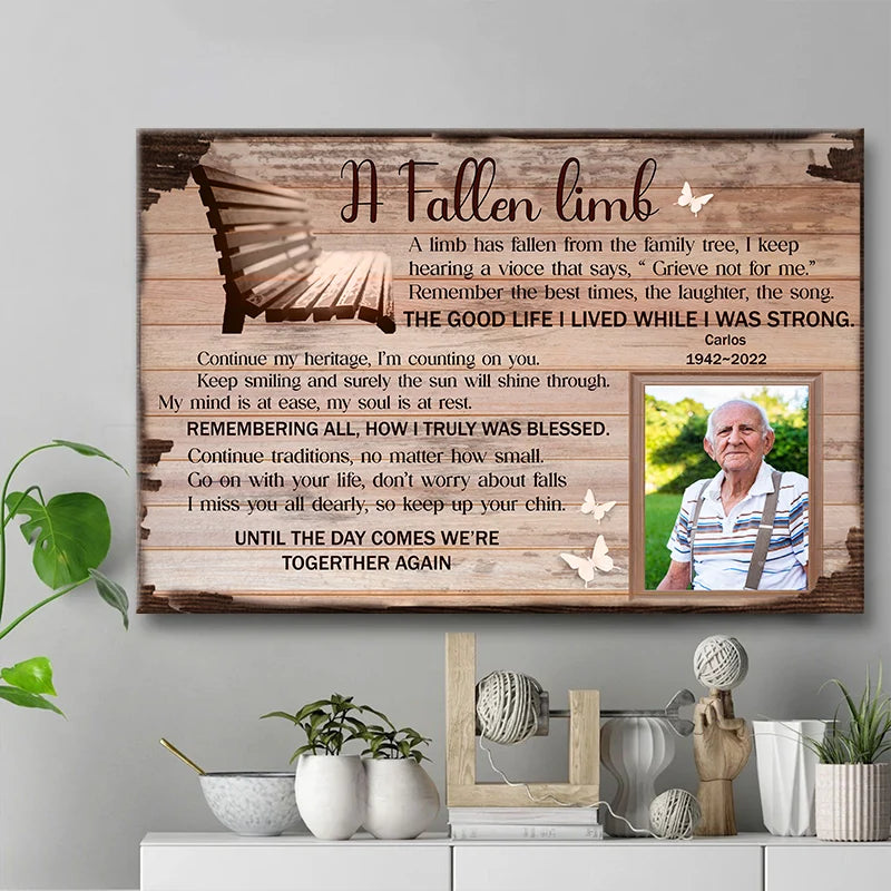 A Fallen Limb Poem Personalized Memorial Canvas / Poster - Custom Sympathy Wall Art for Family
